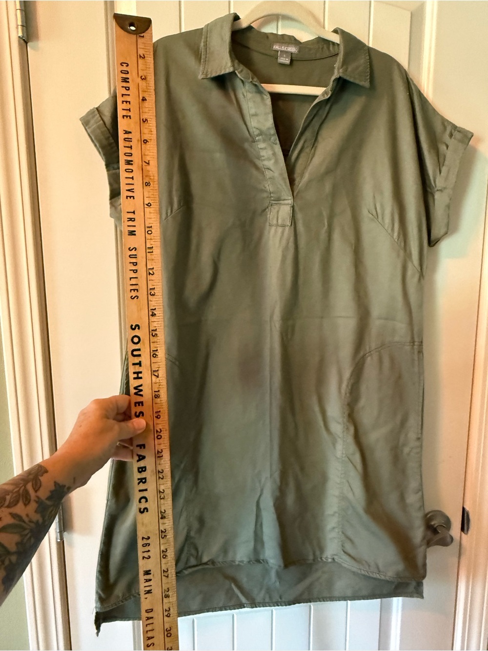Falls Creek  Olive Green Short Sleeve Shirt Dress. 100% cotton - Picture 5 of 8